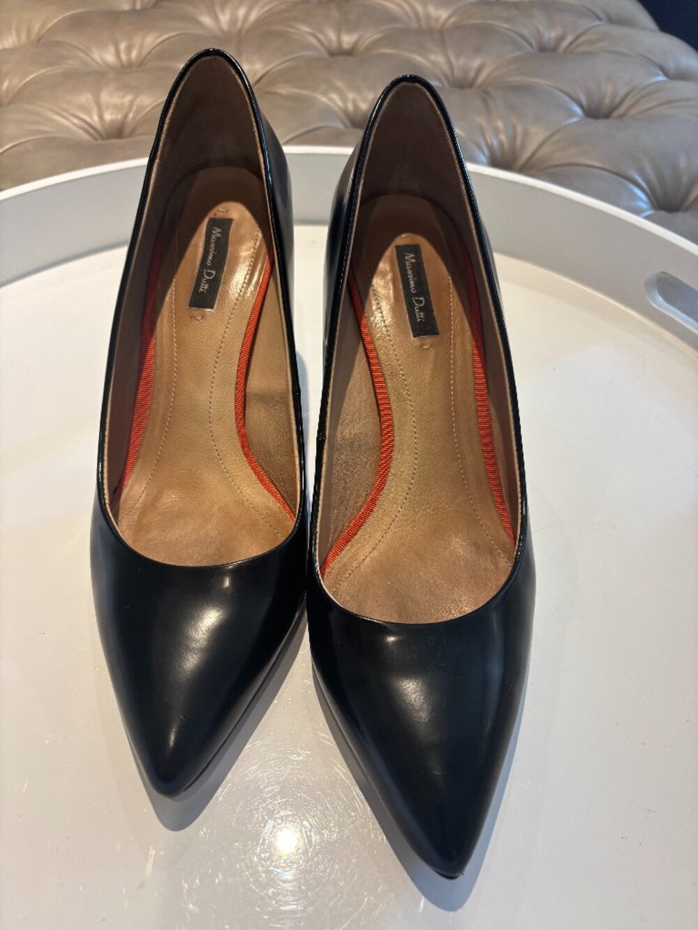 Massimo Dutti Black Leather Kitten Heels - Size 40EU